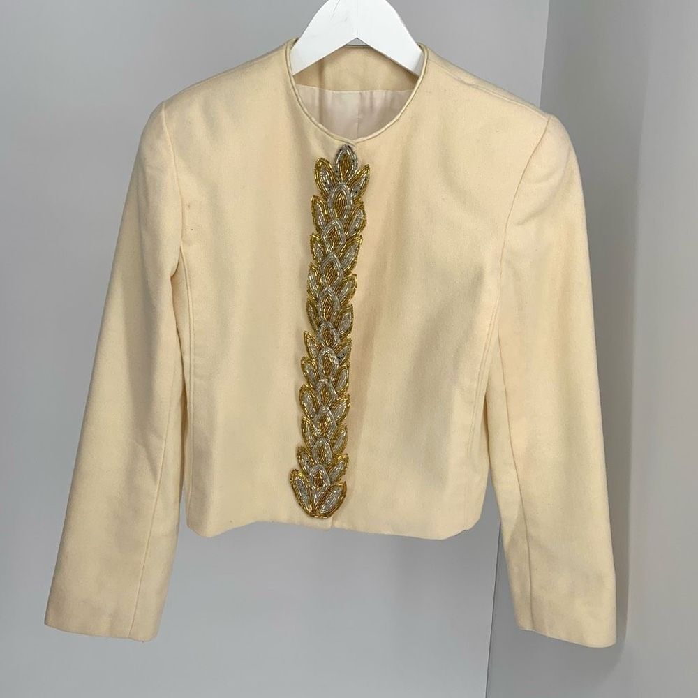 Vintage wool blazer jacket beige gold fits xs s